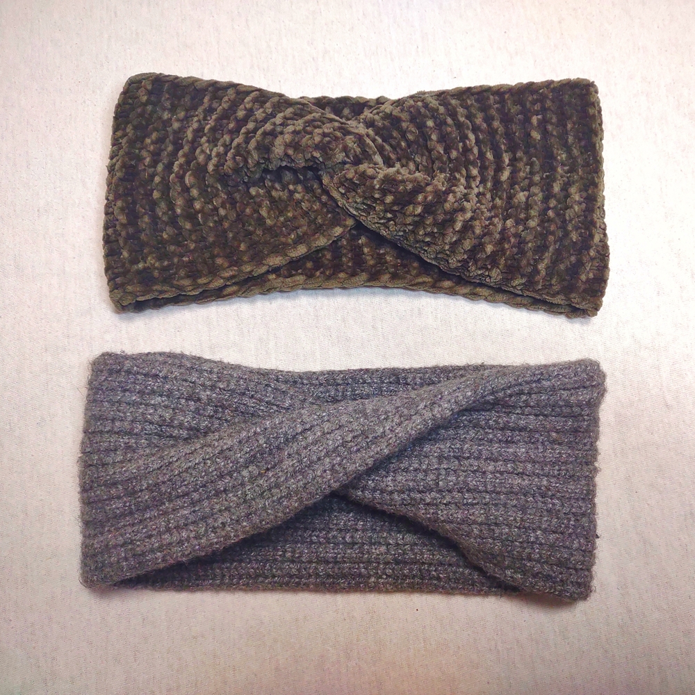 Lot of 2 Cross Knitted Twist Ear Warmer Headband |Universal Thread| Grey & Green